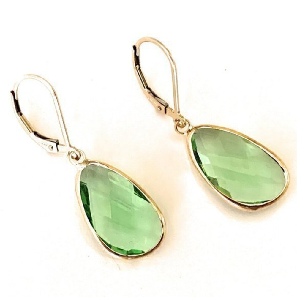 Green Glass Earrings 14K Gold Filled Leverbacks Womens Handmade in USA